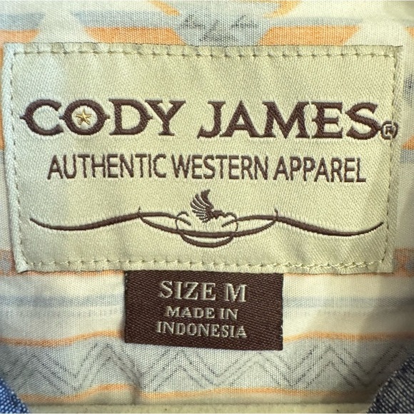 Cody James Shirt Youth Boys Size M Western Aztec Country Pearl Snap White Orange - Picture 13 of 15